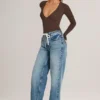 Faedra-Jeans mit geradem Bein und Kordelzug in Mid Wash Faedra-Jeans mit geradem Bein und Kordelzug in Mid Wash