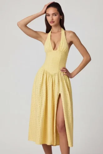 Farrah Modal-Camisole-Top mit Broderie Anglaise in Zitronengelb
