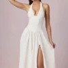 Farrah Modal-Midaxi-Kleid mit Broderie Anglaise und Neckholder in Weiß