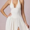 Farrah Modal-Midaxi-Kleid mit Broderie Anglaise und Neckholder in Weiß