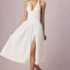 Farrah Modal-Midaxi-Kleid mit Broderie Anglaise und Neckholder in Weiß