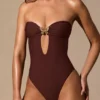 Faye Bandeau-Badeanzug mit Cut-outs in Espressobraun