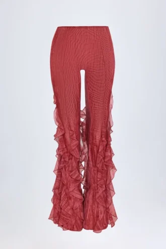 Felicity Mid-Rise-Hose mit Volants und ausgestelltem Bein in rotem Print