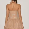 Felicity Minikleid mit verziertem Neckholder und Bubble-Saum in Mandel