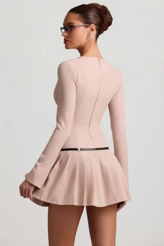 Fiorella Langarm-Minikleid mit Falten in Mushroom