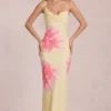 Fioren Chiffon-Maxikleid mit gelbem Blumenmuster Fioren Chiffon-Maxikleid mit gelbem Blumenmuster