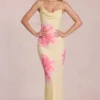 Fioren Chiffon-Maxikleid mit gelbem Blumenmuster Fioren Chiffon-Maxikleid mit gelbem Blumenmuster