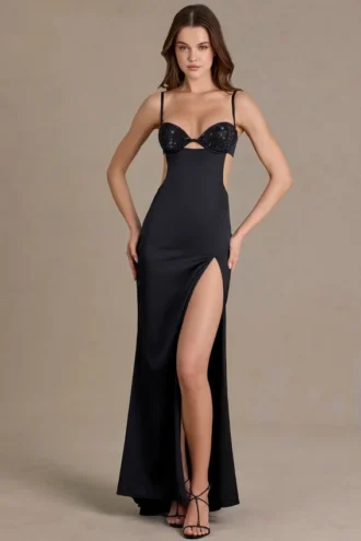 Fleurine Satin-Bralette-Kleid mit Verzierungen in Schwarz