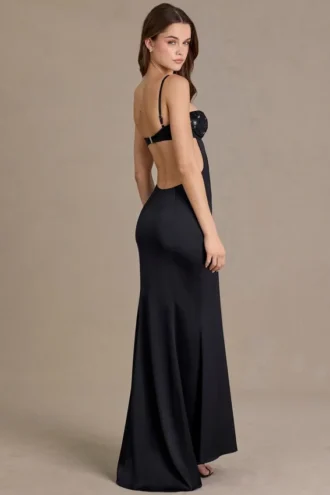 Fleurine Satin-Bralette-Kleid mit Verzierungen in Schwarz