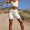 FlexiRib-Bikershorts mit hoher Taille in Elfenbein