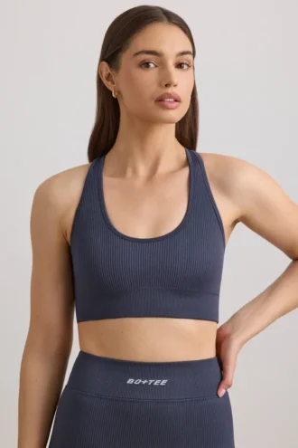 FlexiRib Racerback-Sport-BH in Indigo Slate