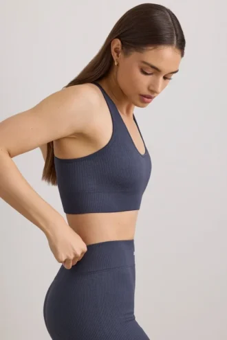 FlexiRib Racerback-Sport-BH in Indigo Slate