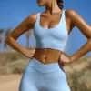 FlexiRib-Shorts mit hoher Taille in Blau
