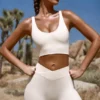 FlexiRib-Shorts mit hoher Taille in Elfenbein