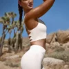 FlexiRib-Shorts mit hoher Taille in Elfenbein