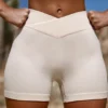 FlexiRib-Shorts mit hoher Taille in Elfenbein
