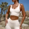 FlexiRib-Shorts mit hoher Taille in Elfenbein
