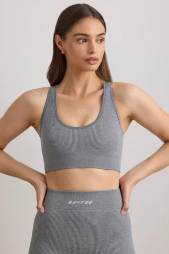 FlexiRib-Sport-BH mit breiten Trägern in Grau meliert