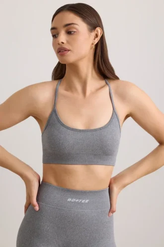 FlexiRib-Sport-BH mit U-Ausschnitt in Grau-Melange