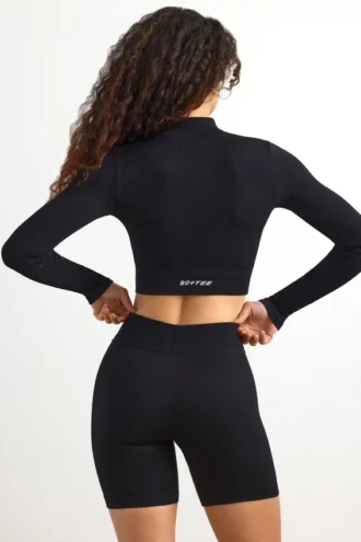 FlexiRib Zip-Up Cropped Jacket in Schwarz
