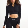 FlexiRib Zip-Up Cropped Jacket in Schwarz FlexiRib Zip-Up Cropped Jacket in Schwarz