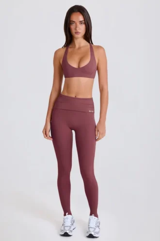 Foldover-Leggings mit mittlerer Leibhöhe und Steg in Acai