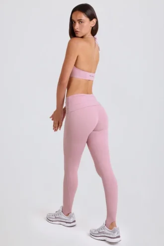 Foldover-Leggings mit mittlerer Leibhöhe und Steg in Mauve