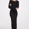 Frances transparentes Jersey-Maxikleid mit langen Ärmeln und rückenfreiem Ausschnitt in Schwarz