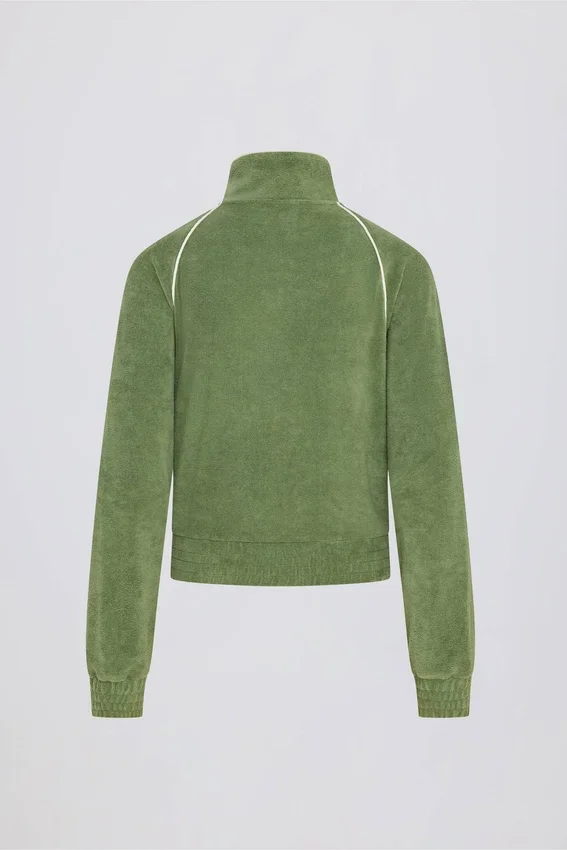 Frottee-Sweatshirt mit Reißverschluss und verkürztem Schnitt in Grün Frottee-Sweatshirt mit Reißverschluss und verkürztem Schnitt in Grün