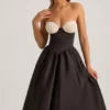 Gabrielle trägerloses Midi-Korsettkleid in Schwarz