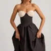 Gabrielle trägerloses Midi-Korsettkleid in Schwarz