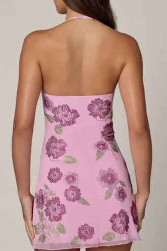 Galene Minikleid mit Neckholder und Verzierungen in zartem Rosa