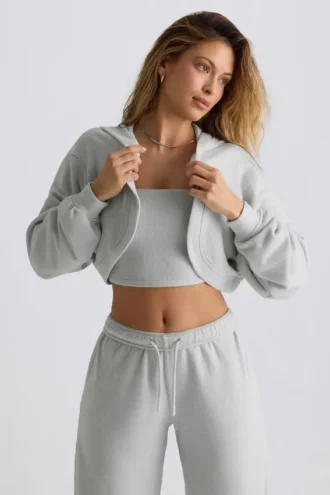 Gebrüster Jersey-Hoodie mit Kapuze in Nebelgrau
