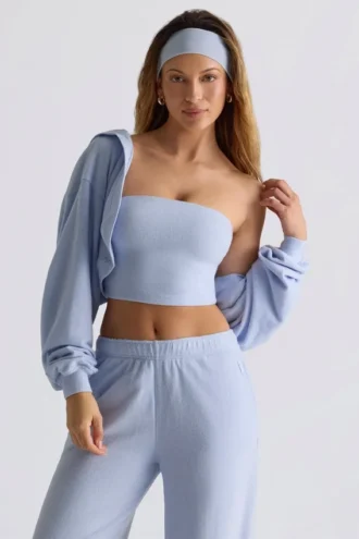 Gebrüster Jersey-Kapuzen-Shrug in Soft Blue