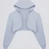 Gebrüster Jersey-Kapuzen-Shrug in Soft Blue