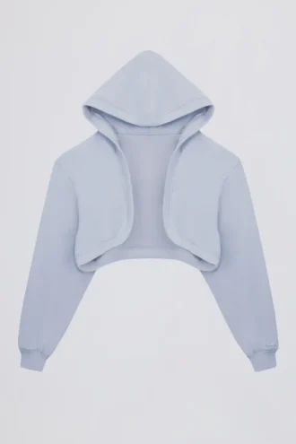 Gebrüster Jersey-Kapuzen-Shrug in Soft Blue