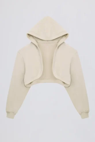 Gebürsteter Jersey-Cropped-Shrug mit Kapuze in Ecru