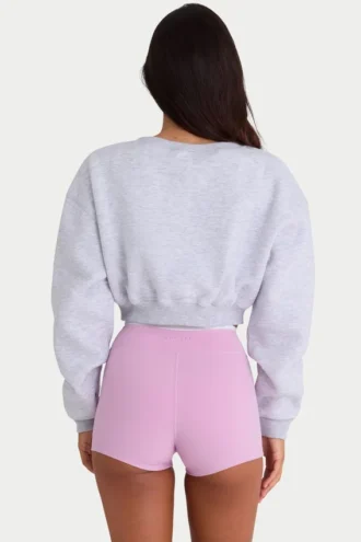 Geknöpfte, kurze Strickjacke aus gebürstetem Jersey in Grau meliert