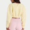 Gekürzte Strickjacke aus gebürstetem Jersey mit Knopfleiste in zartem Gelb Gekürzte Strickjacke aus gebürstetem Jersey mit Knopfleiste in zartem Gelb