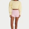 Gekürzte Strickjacke aus gebürstetem Jersey mit Knopfleiste in zartem Gelb Gekürzte Strickjacke aus gebürstetem Jersey mit Knopfleiste in zartem Gelb