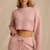 Gekürzter Pullover aus geripptem Strick in Blush Pink Gekürzter Pullover aus geripptem Strick in Blush Pink