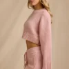 Gekürzter Pullover aus geripptem Strick in Blush Pink Gekürzter Pullover aus geripptem Strick in Blush Pink