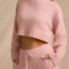 Gekürzter Pullover aus geripptem Strick in Blush Pink Gekürzter Pullover aus geripptem Strick in Blush Pink