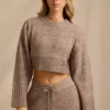 Gekürzter Pullover aus geripptem Strick in Braun meliert Gekürzter Pullover aus geripptem Strick in Braun meliert