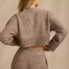 Gekürzter Pullover aus geripptem Strick in Braun meliert Gekürzter Pullover aus geripptem Strick in Braun meliert