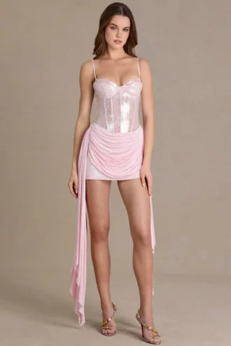 Genevieve Minikleid aus verzierter Spitze in Babyrosa