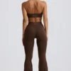 Geraffte, ausgestellte Hose aus gebürstetem Jersey in Pecan-Mélange Geraffte, ausgestellte Hose aus gebürstetem Jersey in Pecan-Mélange