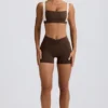 Geraffte Mini-Shorts in Pecan-Melange