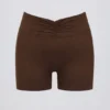 Geraffte Mini-Shorts in Pecan-Melange