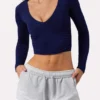 Gerafftes, langärmeliges Crop-Top in Marineblau Gerafftes, langärmeliges Crop-Top in Marineblau